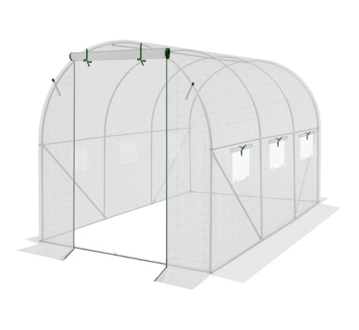 SKLENÍK ZAHRADNÍ TUNEL 200X300X200CM PE KONSTRUKCE BÍLÁ OCEL