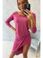 Asymetrické šaty, 3/4 rukávy, růžové
