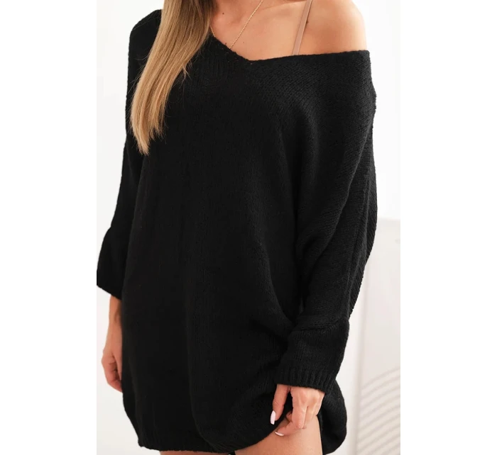 Dámské šaty Plus Size vlněné s výstřihem do V černá