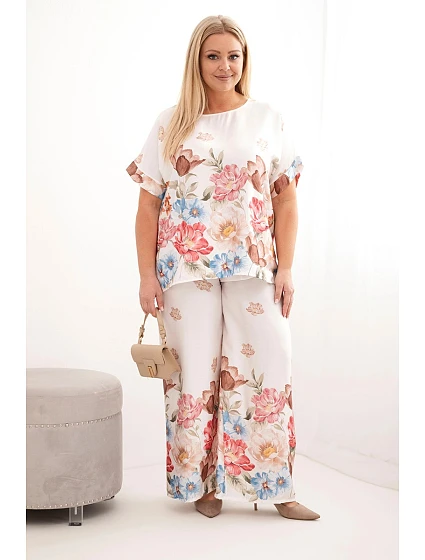 Dámská plus size viskózová souprava s geometrickým potiskem fuchsiová Dámská plus size viskózová souprava s geometrickým potiskem fuchsiová