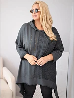 Dámská bavlněná mikina Plus Size s kapucí a pleteným prvkem grafitová