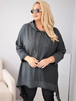 Dámská bavlněná mikina Plus Size s kapucí a pleteným prvkem grafitová