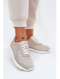 Semišové perforované tenisky na platformě zlaté LR51-927