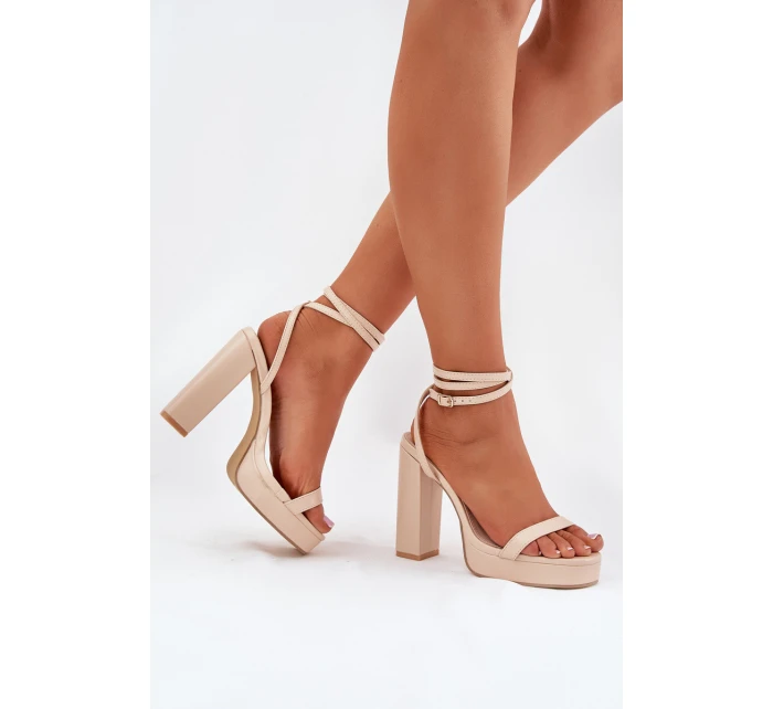 Dámské Sandály Na Podpatku S Páskem Béžové Fevenne Dámské Sandály Na Podpatku S Páskem Béžové Fevenne