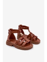 Dívčí sandály gladiátorky se zlatým detailem hnědé Vesira
