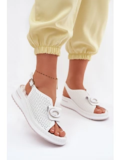 Kožené dámské sandály s ozdobným detailem bílé Deliva