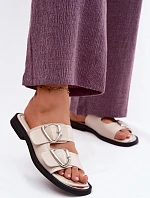 Kožené dámské pantofle s řemínky Vinceza 62304 Béžové