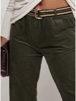 Dámské kalhoty s páskem olivové model 21981981 - Dstreet