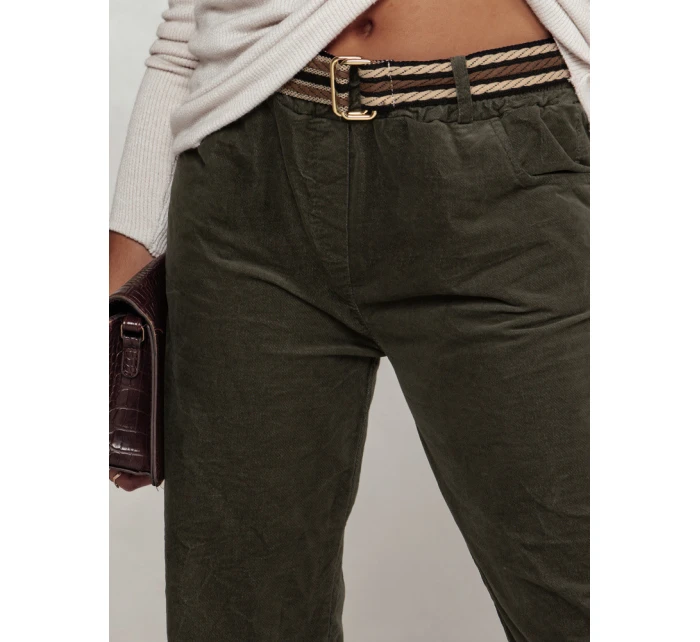 Dámské kalhoty s páskem olivové model 21981981 - Dstreet