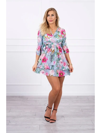 Modré květinové šaty s vázáním v pase Modré květinové šaty s vázáním v pase