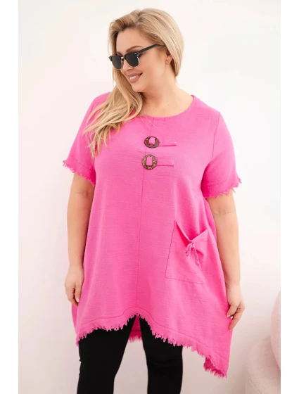 Dámské bavlněné šaty Plus Size s delším zadním dílem a kapsou růžová