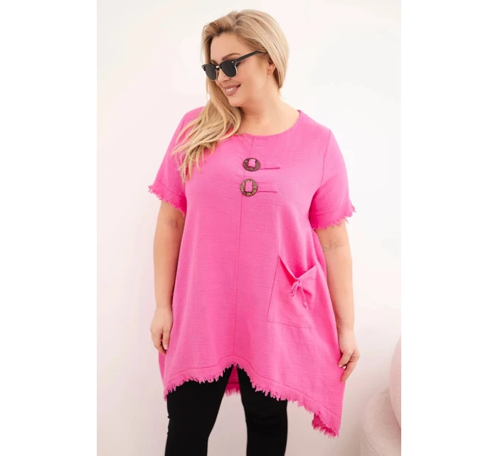 Dámské bavlněné šaty Plus Size s delším zadním dílem a kapsou růžová