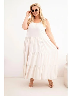 Dámské viskózové šaty na zavazovací ramínka béžová