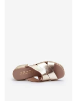 model 21647949 Kožené Klapky Na Podpatku Zlaté - Zazoo