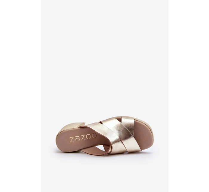 model 21647949 Kožené Klapky Na Podpatku Zlaté - Zazoo