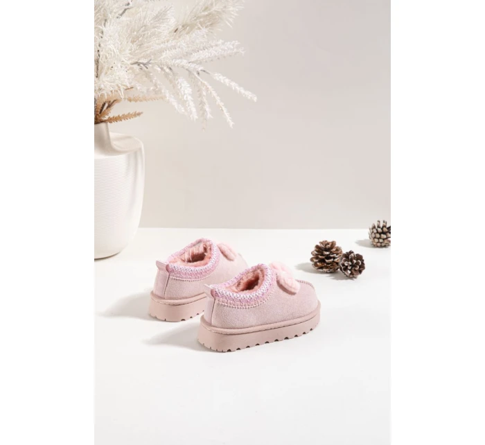 Dětské sněhule s výšivkou a mašlí Růžové Daven