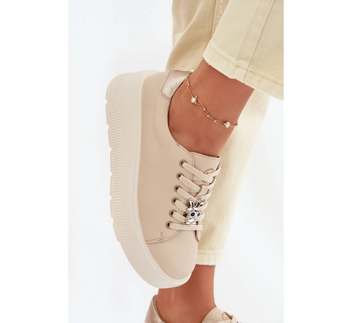 Kožené dámské tenisky na platformě s přezkou Vinceza 39973 Béžové