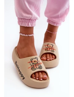 Lehké dámské pantofle na silné podrážce s medvídkem pěna tmavě béžová Serefina