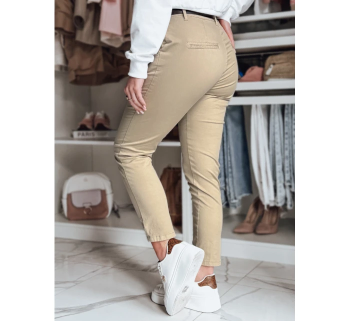 Dámské kalhoty slim fit s páskem LINESKA tmavě béžová FashionStreet UY2578