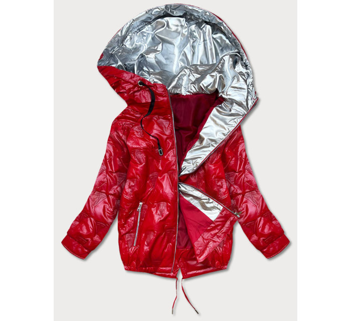 Červená dámská bunda s kapucí a vzorem model 17035233 - S'WEST