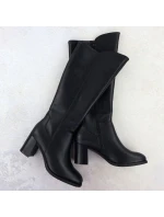 Dámské černé kožené kozačky na podpatku Sergio model 21905865 - LEONE