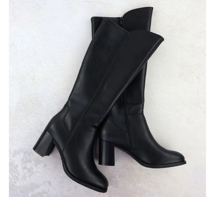 Dámské černé kožené kozačky na podpatku Sergio model 21905865 - LEONE