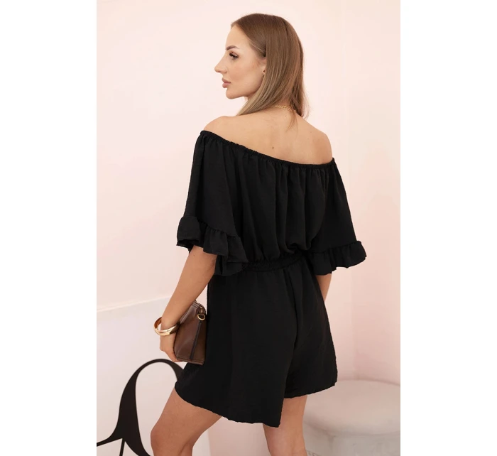 Dámský bavlněný overal bez rukávů s vázáním v pase ecru