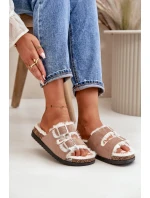 Dámské Pantofle S Přezkami A Kožíškem Béžové Ezilena Dámské Pantofle S Přezkami A Kožíškem Béžové Ezilena