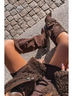 dámské kozačky na jehlovém podpatku se zlatými ozdobami hnědé model 21757799 - Boto