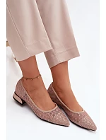 Baleríny na nízkém podpatku síťované s ozdobou Vinceza 62294 Béžové