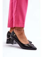 Lodičky na blokovém podpatku se zdobením, Eko kůže, Černá Sarala