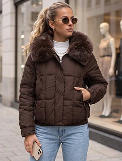 Krátká dámská zimní prošívaná bunda, hnědá, FashionStreet TY6040