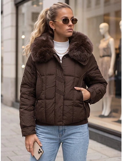 Krátká dámská zimní prošívaná bunda, hnědá, FashionStreet TY6040