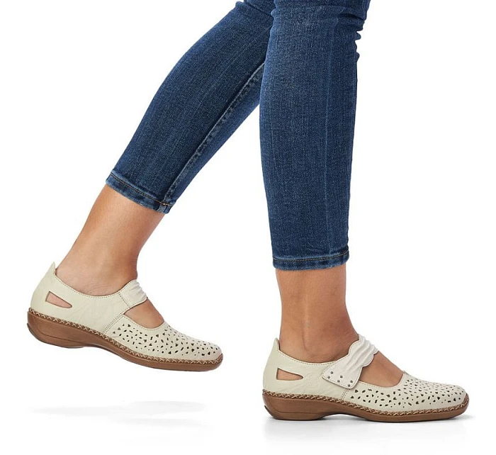 Dámská kožená prolamovaná obuv na suchý zip béžové barvy Rieker 41399-14