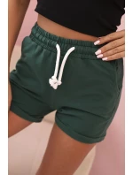 Dámské bavlněné šortky s gumou a vázáním v pase tmavě zelené