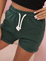 Dámské bavlněné šortky s gumou a vázáním v pase tmavě zelené