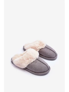 Dámské Pantofle s Kožešinou Šedé Pinky