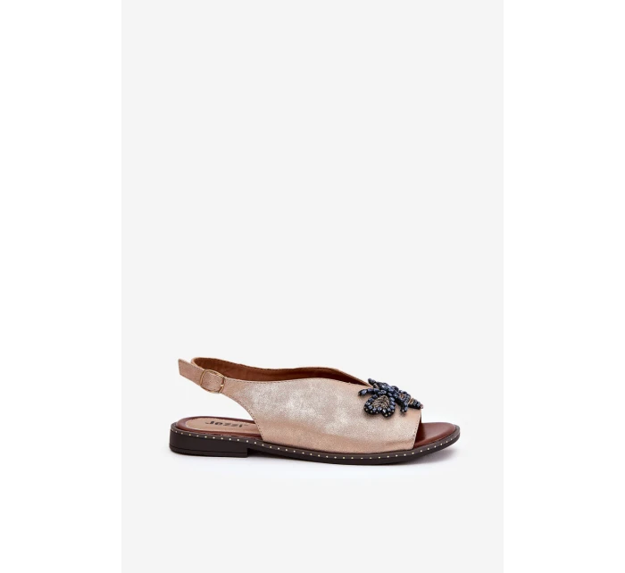 Lesklé dámské sandály s ozdobou ploché růžové zlato Russona Lesklé dámské sandály s ozdobou ploché růžové zlato Russona