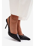 Lakované Podpatky Sandály Z Kůže Černé model 22122729 - Boto