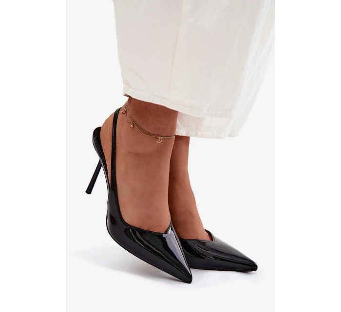 Lakované Podpatky Sandály Z Kůže Černé model 22122729 - Boto