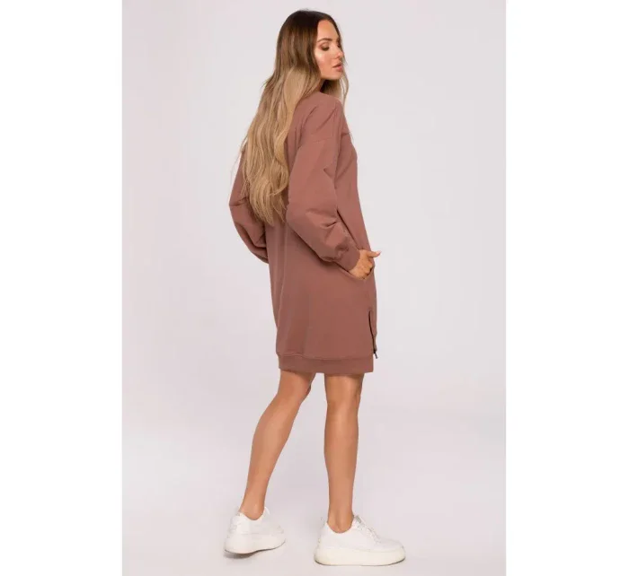 M676 Svetr tunika se zipy - čokoládová M676 Svetr tunika se zipy - čokoládová