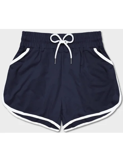 Tmavě modré dámské šortky s kontrastní lemovkou (8K208-25)