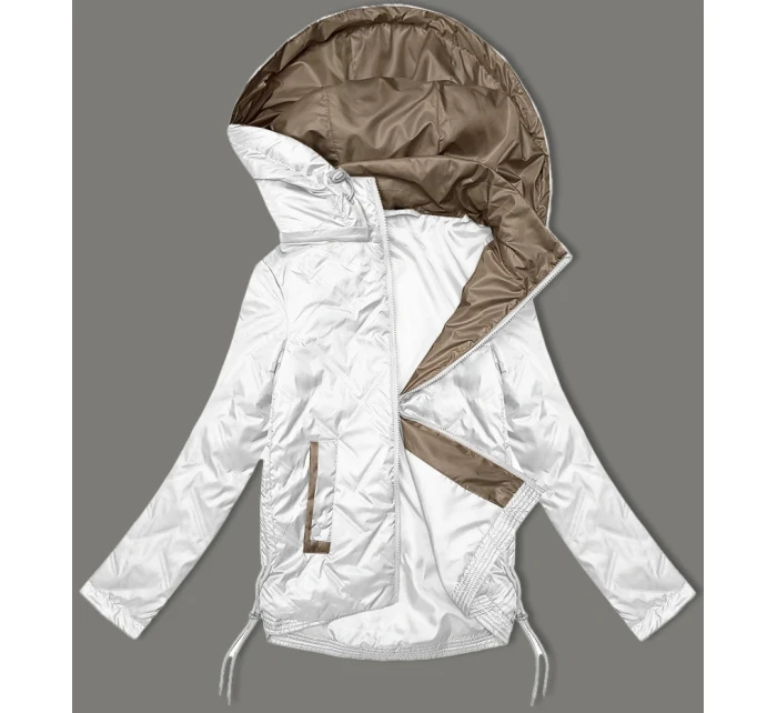 Lekko ocieplana krótka kurtka damska z kapturem Goodlookin biała (B8595-26)