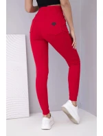 Dámské teplákové kalhoty s vysokým pasem a šňůrkou červené