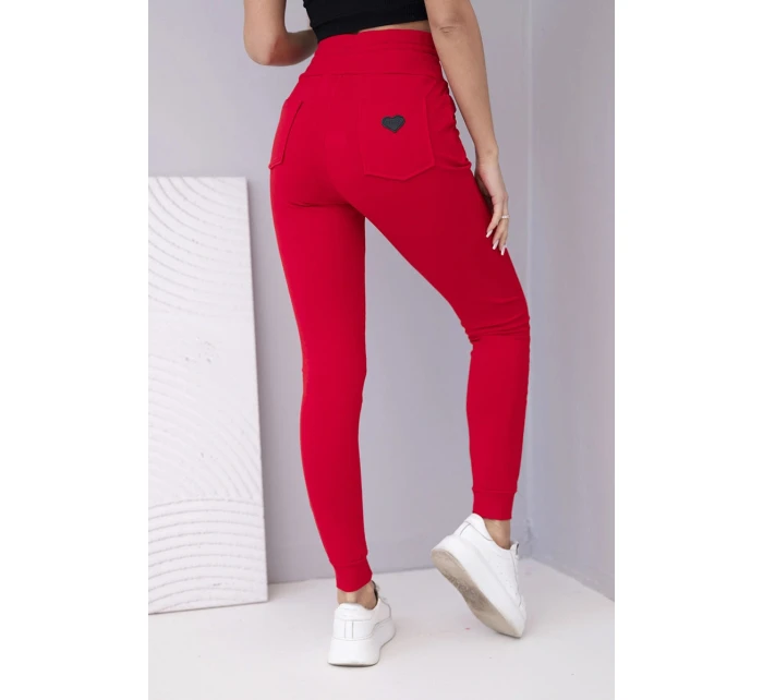 Dámské teplákové kalhoty s vysokým pasem a šňůrkou červené