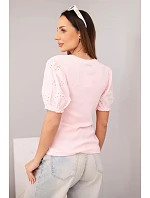 Dámská bavlněná žebrovaná halenka s nadýchaným rukávem a knoflíčky cukrově růžová