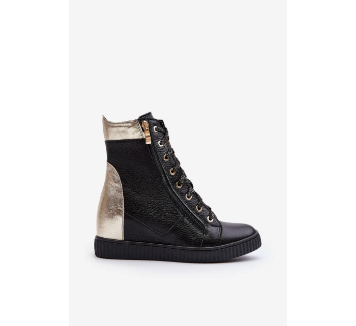 Zazoo 3081 Kožené Dámské Tenisky Na Kotníku Černé