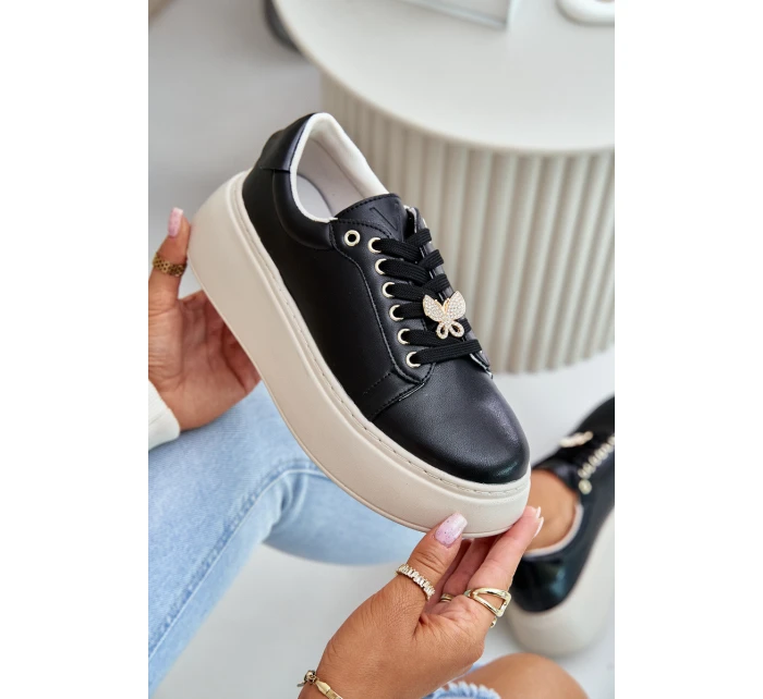 Kožené Dámské Sneakersy Na Platformě S  Černé model 21675586 - VINCEZA