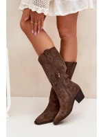 Semišové Dámské Boty Na Podpatku Hnědé model 21705050 - Zazoo Semišové Dámské Boty Na Podpatku Hnědé model 21705050 - Zazoo