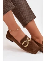 Dámské mokasíny z přírodního semiše zlatý detail D&A model 22031891 hnědé - S.Barski